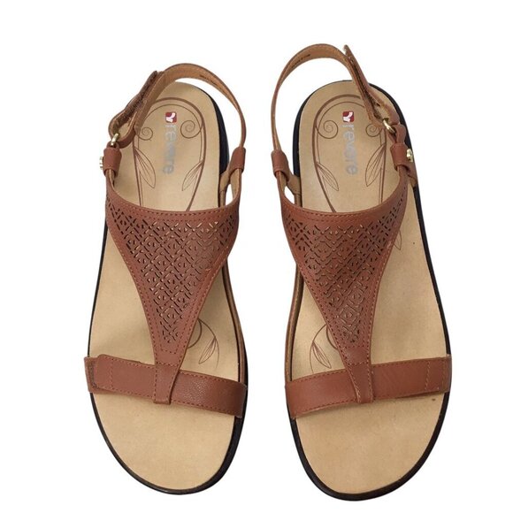 Revere Santa Fe Sandals NWOT Cognac Brown Leather Arch Support T Strap 9 / 40 - Picture 1 of 9